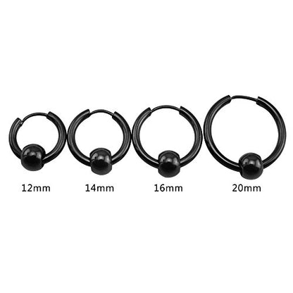 3 Pairs Stainless Steel Hoop Earrings with Bead Ear Cartilage Earring for Men Women-Economic Set