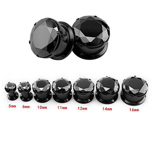 Black CZ Stone Ear Gauges Stainless Steel Screw Plugs Tunnel Ear Expander Stretcher Piercing