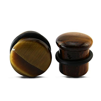 Tiger Eye Natural Stone Brown Ear Plugs Single Flare Ear Gauges Expander with O-Ring