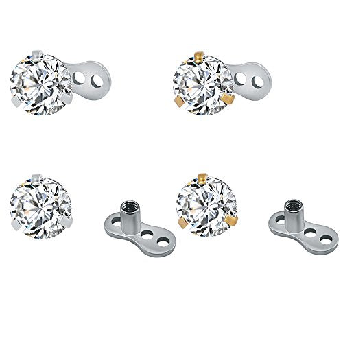 4Pcs 14g Surgical Steel Cubic Zirconia Dermal Anchor Micro dermals Piercing-Economic Set