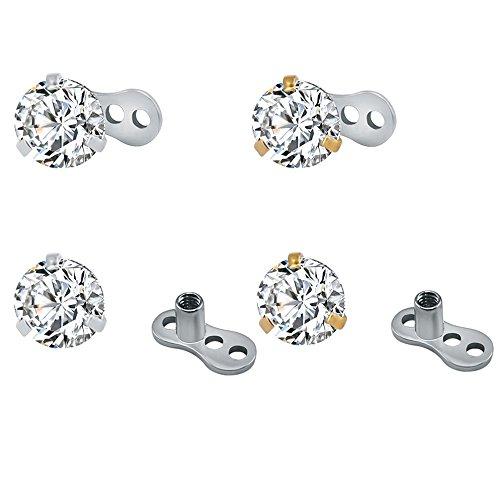 2Pcs 14g Surgical Steel Cubic Zirconia Dermal Anchor Micro Dermals Piercing