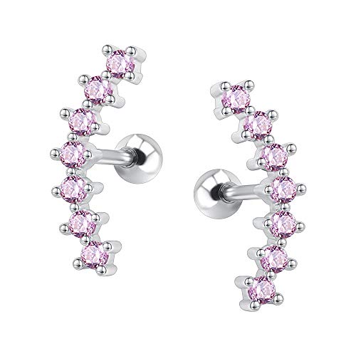 CZ Curve Stud Earrings 316L Stainless Steel Ear Helix Conch Cartilage Piercing