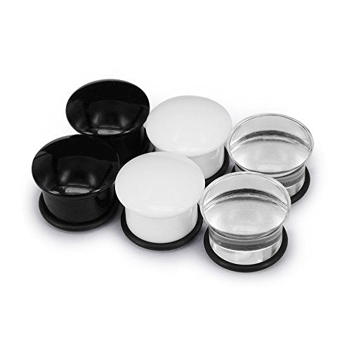 3 Pairs Single Flare Acrylic Ear Plugs Tunnel Expander Piercing Ear Gauges with O-Ring-Economic Set