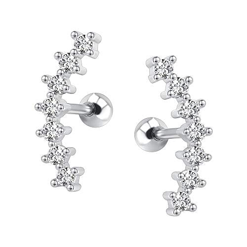 CZ Curve Stud Earrings 316L Stainless Steel Ear Helix Conch Cartilage Piercing