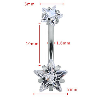 10pcs Round, Heart, Square, Star Cubic Zirconia Belly Button Rings-Economic Set