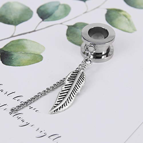 Surgical Steel Ear Tunnel Feather Chain Dangle Gauge Flesh Tunnel