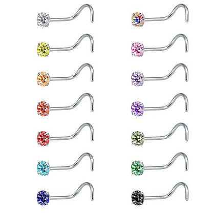 8-14 Pcs Tiny Nose Studs Piercing Surgical Steel Nose Bone/L Shaped/Screws Nose Rings-Economic Set