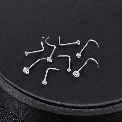 8-14 Pcs Tiny Nose Studs Piercing Surgical Steel Nose Bone/L Shaped/Screws Nose Rings-Economic Set