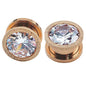 Rose Gold Stainless Steel Screw Big Cubic Zirconia Ear Gauges Plugs Tunnels Expander