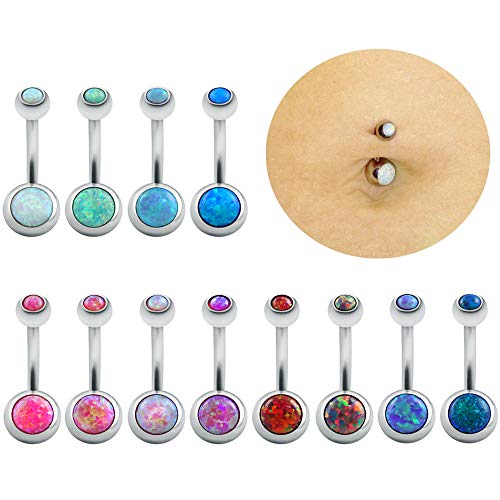 14g Fire Opal Belly Button Rings Surgical Steel Belly Navel Ring