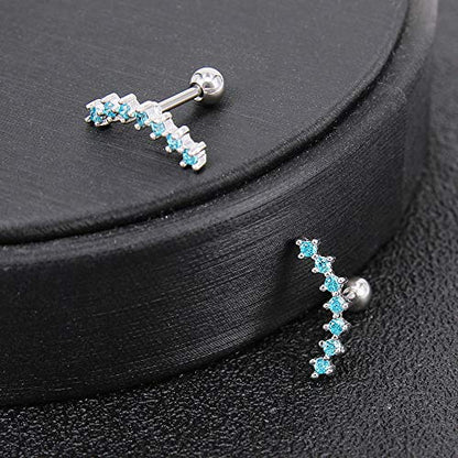 CZ Curve Stud Earrings 316L Stainless Steel Ear Helix Conch Cartilage Piercing