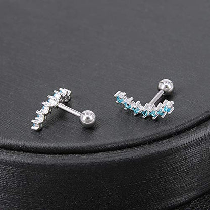 CZ Curve Stud Earrings 316L Stainless Steel Ear Helix Conch Cartilage Piercing