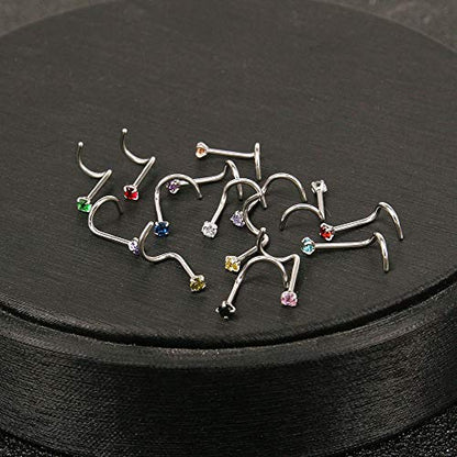 8-14 Pcs Tiny Nose Studs Piercing Surgical Steel Nose Bone/L Shaped/Screws Nose Rings-Economic Set