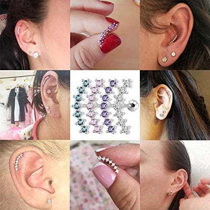 CZ Curve Stud Earrings 316L Stainless Steel Ear Helix Conch Cartilage Piercing