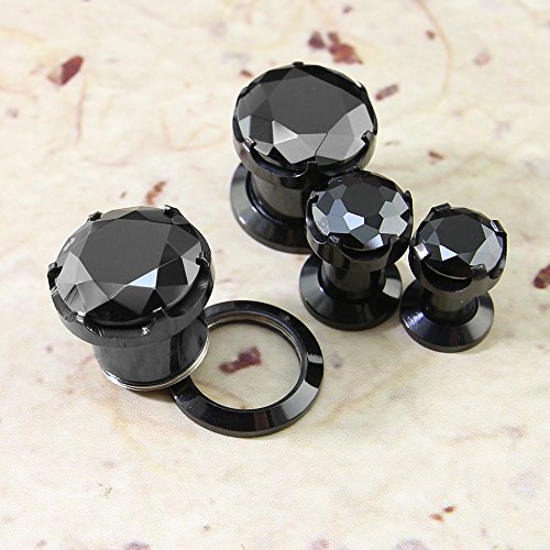 Black CZ Stone Ear Gauges Stainless Steel Screw Plugs Tunnel Ear Expander Stretcher Piercing