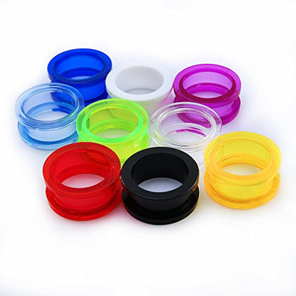 9 Pairs Multicolor UV Acrylic Screw Fit Ear Tunnels Expander Ear Gauges -Economic Set