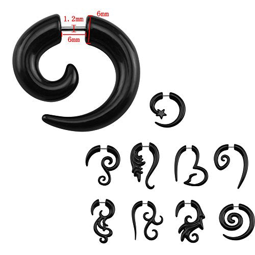 5~11 Pairs 16g Tribal Spiral Fake Gauges Acrylic Ear Tapers Fake plugs Horn-Economic Set