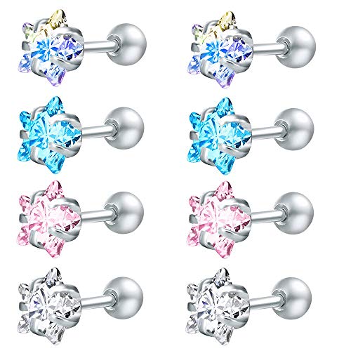 4 Pairs Cubic Zirconia Stud Earrings Tragus Helix Conch Cartilage Piercing Sets -Economic Set