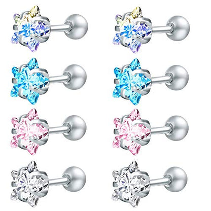 4 Pairs Cubic Zirconia Stud Earrings Tragus Helix Conch Cartilage Piercing Sets -Economic Set