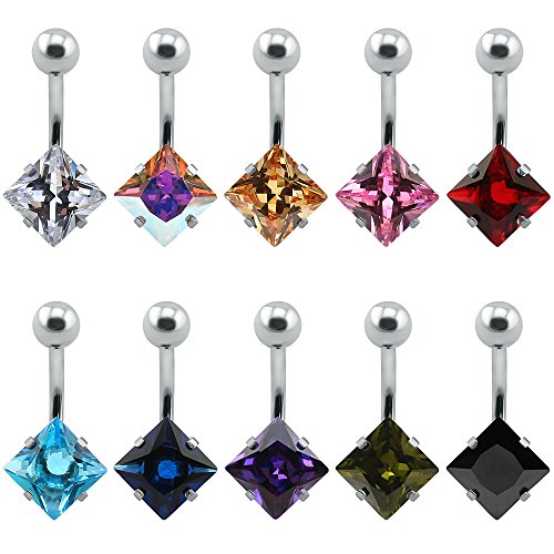 10pcs Round, Heart, Square, Star Cubic Zirconia Belly Button Rings-Economic Set