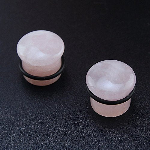 6 Pairs Mixed Stone Single Flare Ear Plugs Gauges with Silicone O-Ring - Economic Set