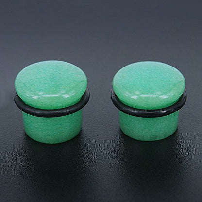 6 Pairs Mixed Stone Single Flare Ear Plugs Gauges with Silicone O-Ring - Economic Set