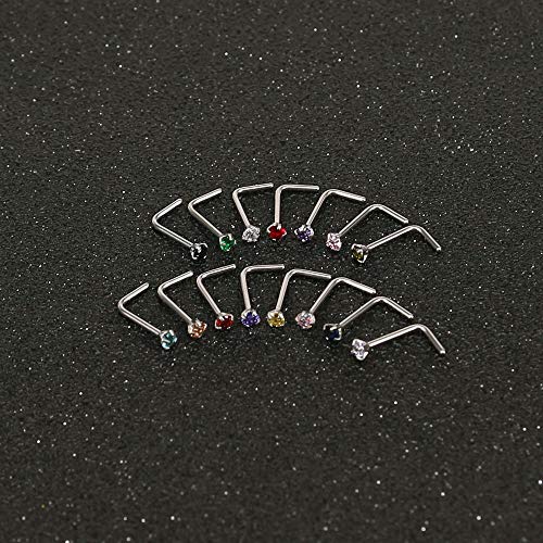 8-14 Pcs Tiny Nose Studs Piercing Surgical Steel Nose Bone/L Shaped/Screws Nose Rings-Economic Set