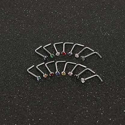 8-14 Pcs Tiny Nose Studs Piercing Surgical Steel Nose Bone/L Shaped/Screws Nose Rings-Economic Set