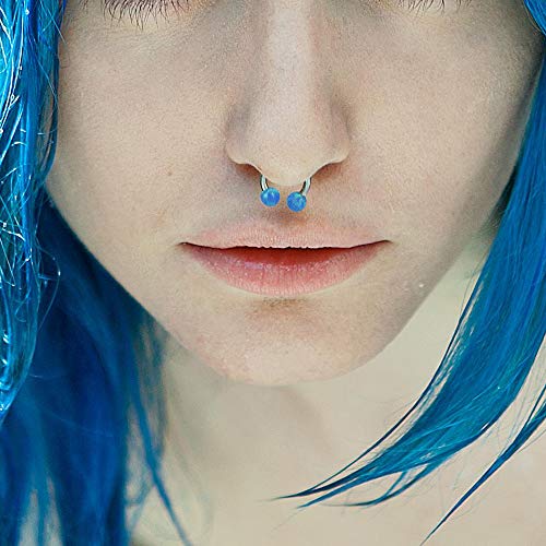 16G Opal Stainless Steel Horseshoe Circular Barbell Nose Septum Hoop Ring Lip Helix Base Piercing