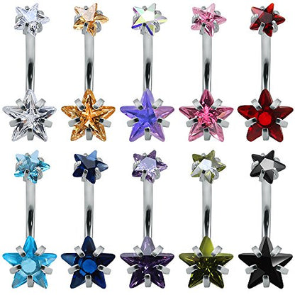 10pcs Round, Heart, Square, Star Cubic Zirconia Belly Button Rings-Economic Set