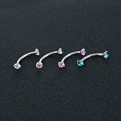 8Pcs 16G Stainless Steel Cubic Zirconia Curved Barbell Eyebrow Ring Daith Rook Piercing-Economic Set