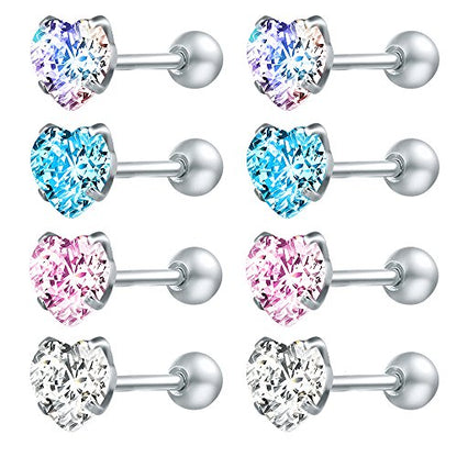 4 Pairs Cubic Zirconia Stud Earrings Tragus Helix Conch Cartilage Piercing Sets -Economic Set