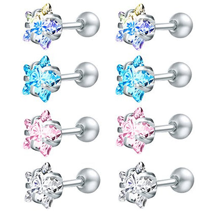 4 Pairs Cubic Zirconia Stud Earrings Tragus Helix Conch Cartilage Piercing Sets -Economic Set