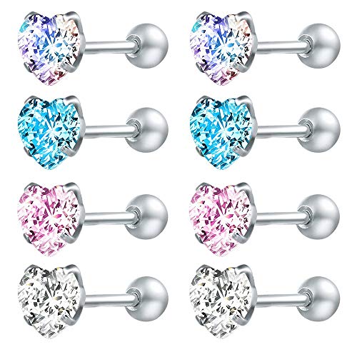 4 Pairs Cubic Zirconia Stud Earrings Tragus Helix Conch Cartilage Piercing Sets -Economic Set