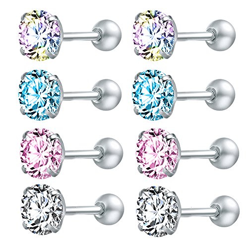 4 Pairs Cubic Zirconia Stud Earrings Tragus Helix Conch Cartilage Piercing Sets -Economic Set