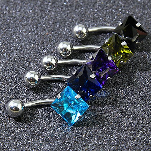 10pcs Round, Heart, Square, Star Cubic Zirconia Belly Button Rings-Economic Set