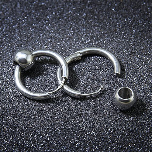 3 Pairs Stainless Steel Hoop Earrings with Bead Ear Cartilage Earring for Men Women-Economic Set