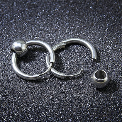 3 Pairs Stainless Steel Hoop Earrings with Bead Ear Cartilage Earring for Men Women-Economic Set