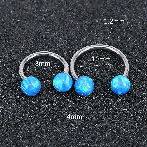 16G Opal Stainless Steel Horseshoe Circular Barbell Nose Septum Hoop Ring Lip Helix Base Piercing