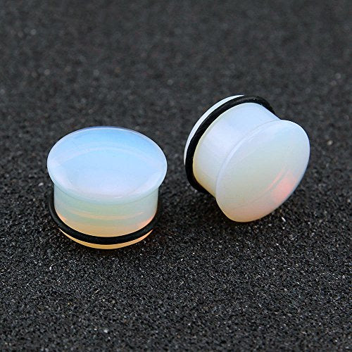 ZS Single Flare Clear Opalite Moonstone Ear Plugs and Tunnels with O-Ring Stretcher Expander Pair