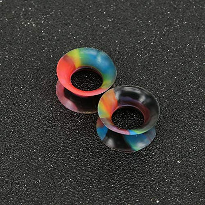 9 Pairs Thin Silicone Flexible Colorful Ear Tunnels Double Flared Expander Ear Gauges-Economic Set