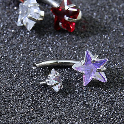 10pcs Round, Heart, Square, Star Cubic Zirconia Belly Button Rings-Economic Set