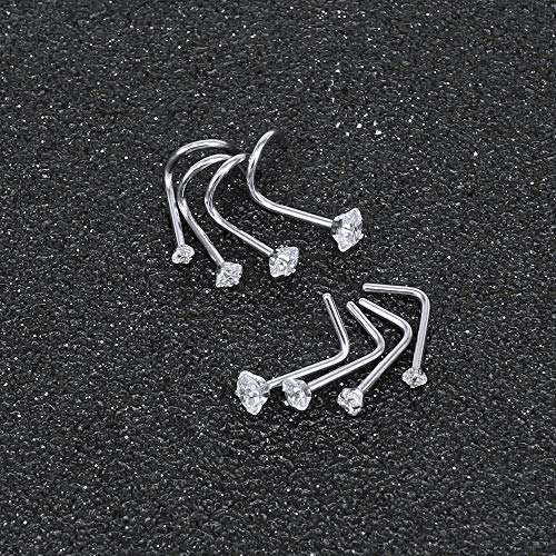 8-14 Pcs Tiny Nose Studs Piercing Surgical Steel Nose Bone/L Shaped/Screws Nose Rings-Economic Set