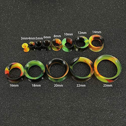 9 Pairs Thin Silicone Flexible Colorful Ear Tunnels Double Flared Expander Ear Gauges-Economic Set