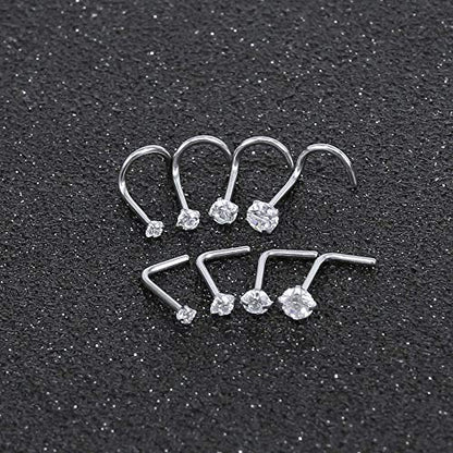 8-14 Pcs Tiny Nose Studs Piercing Surgical Steel Nose Bone/L Shaped/Screws Nose Rings-Economic Set