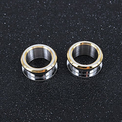 Golden Bevel Edge Flesh Ear Tunnel Plug Ear Gauges Expanders Body Jewelry