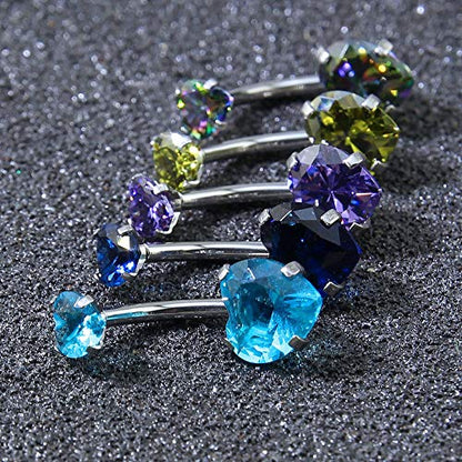 10pcs Round, Heart, Square, Star Cubic Zirconia Belly Button Rings-Economic Set