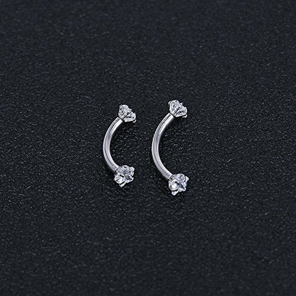 8Pcs 16G Stainless Steel Cubic Zirconia Curved Barbell Eyebrow Ring Daith Rook Piercing-Economic Set