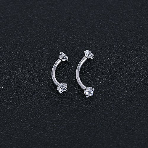 8Pcs 16G Stainless Steel Cubic Zirconia Curved Barbell Eyebrow Ring Daith Rook Piercing-Economic Set