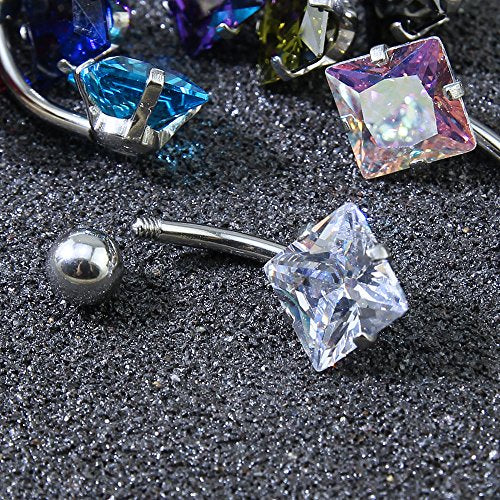 10pcs Round, Heart, Square, Star Cubic Zirconia Belly Button Rings-Economic Set